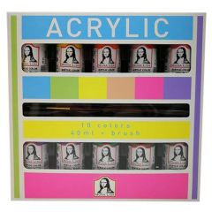 Monalisa Akrilik 10 Renk X 40 Ml + Fırça Set