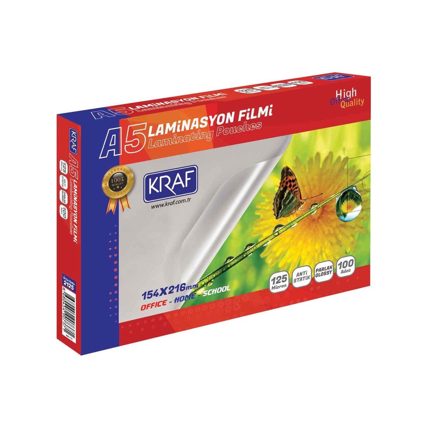 Kraf Laminasyon Filmi Parlak A5 125Mıc 100Lü