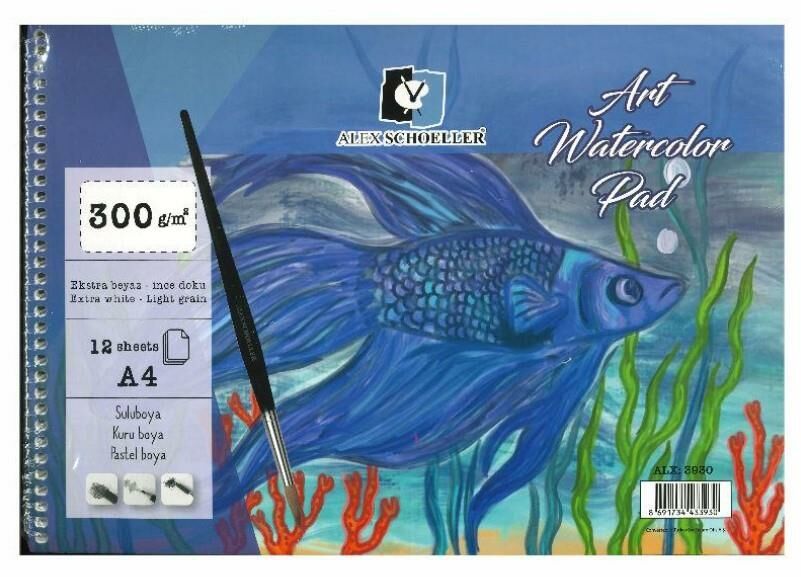 Alex Schoeller A4 300 Gr 12.Li Spr Art Sulu Boya Dft.Alx-3930