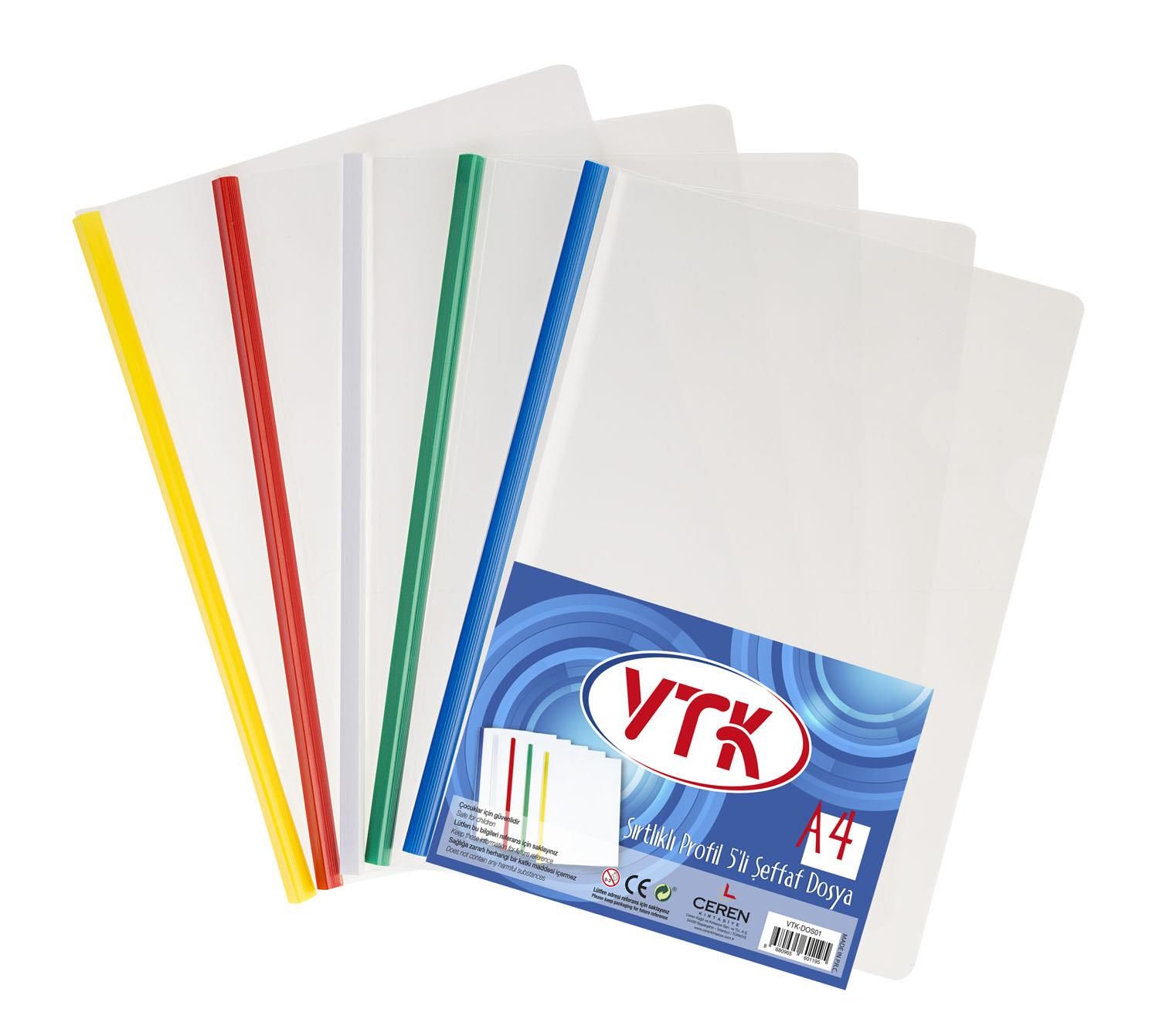 Vtk A4 Sırtlıklı Şeffaf Dosya 5'Li