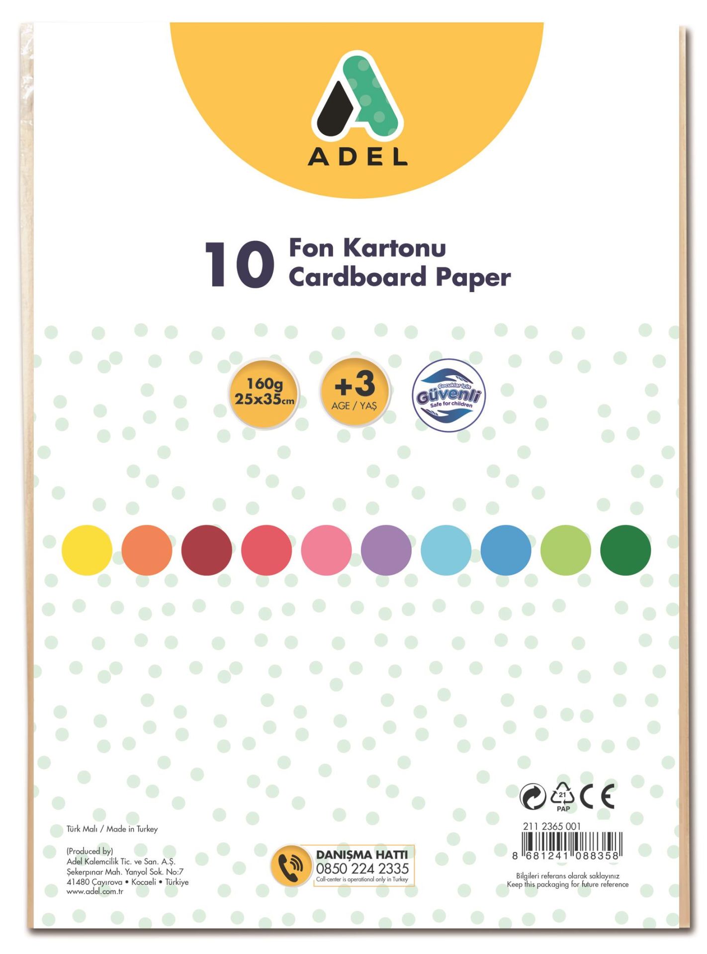 Adel Fon Kartonu 25X35, Karışık 10Lu