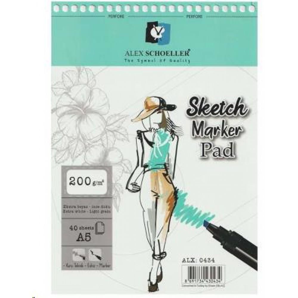 Alex Schoeller A5 200 Gr 40'Lı Spiralli Sketch-Marker Pad Alx:0434